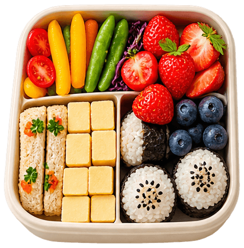 Rice Balls & Rainbow Veggie Sticks